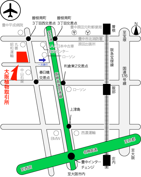 大阪植物取引所　アクセスマップ